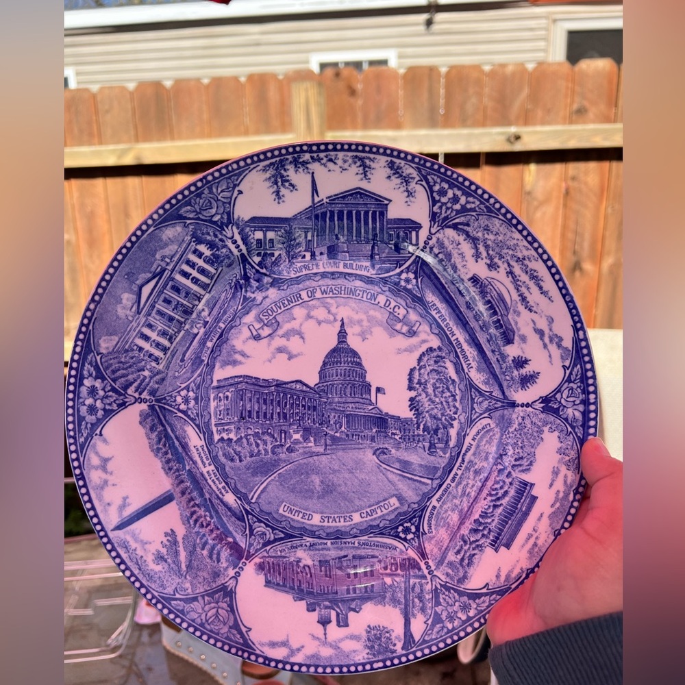 Blue Decorative Plate with Washington D.C. Landmarks